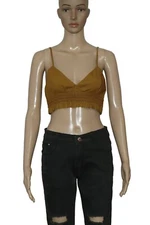 Rhode Smocked Bralette V Neck Cropped Ruffle Blouse Top Brown Small S