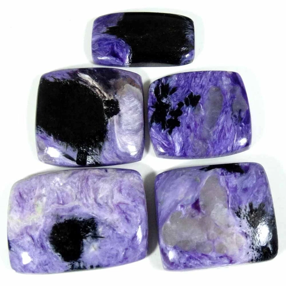 152,75 quilates. Lote al por mayor de 5 piezas de diseño natural Charoite cojín cabina piedras preciosas Foto 2 de 4