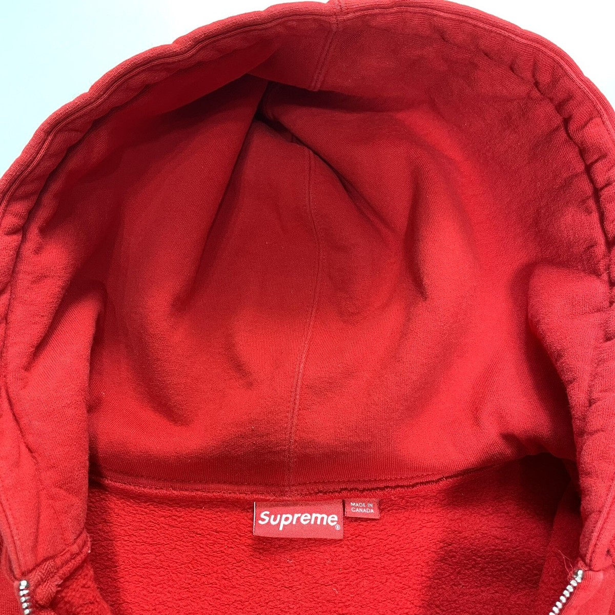 Vintage Supreme Back Logo Red Zip Up Fleece Lined Hoodie- Size