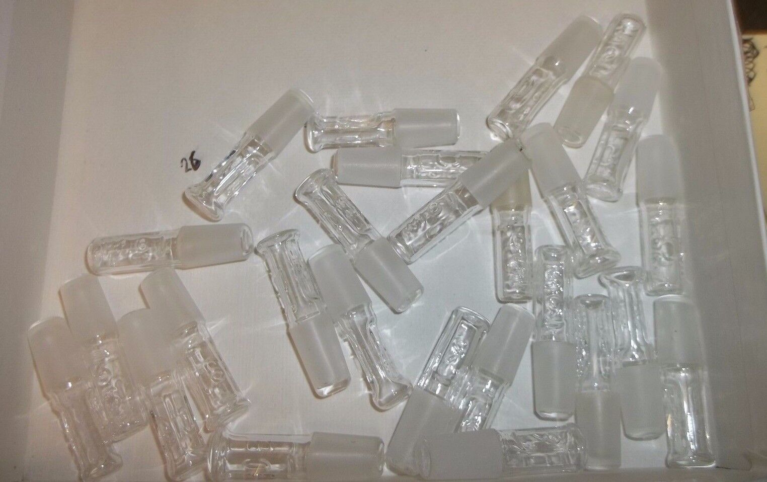 LAB GLASS STOPPERS #9 HOLLOW LOT OF 26 CORNING?     (NN4)