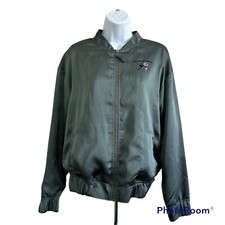 Empyre Green Bomber Jacket, Satin Zip-up Woman Size M Aw