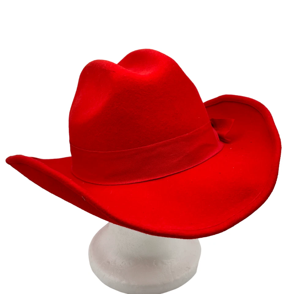 Sombrero Western de fieltro rojo vintage sin estructura 22" circunferencia interior 7" a través Foto 2 de 4