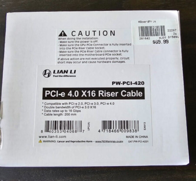 LIAN LI Premium PCI-E 16X 4.0 Black Extender Riser Cable 200mm - PW-PCI-420