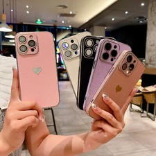 For iPhone 16 Pro Max 15 14 12 11 Fashion Plain Color Heart Pattern Phone Case