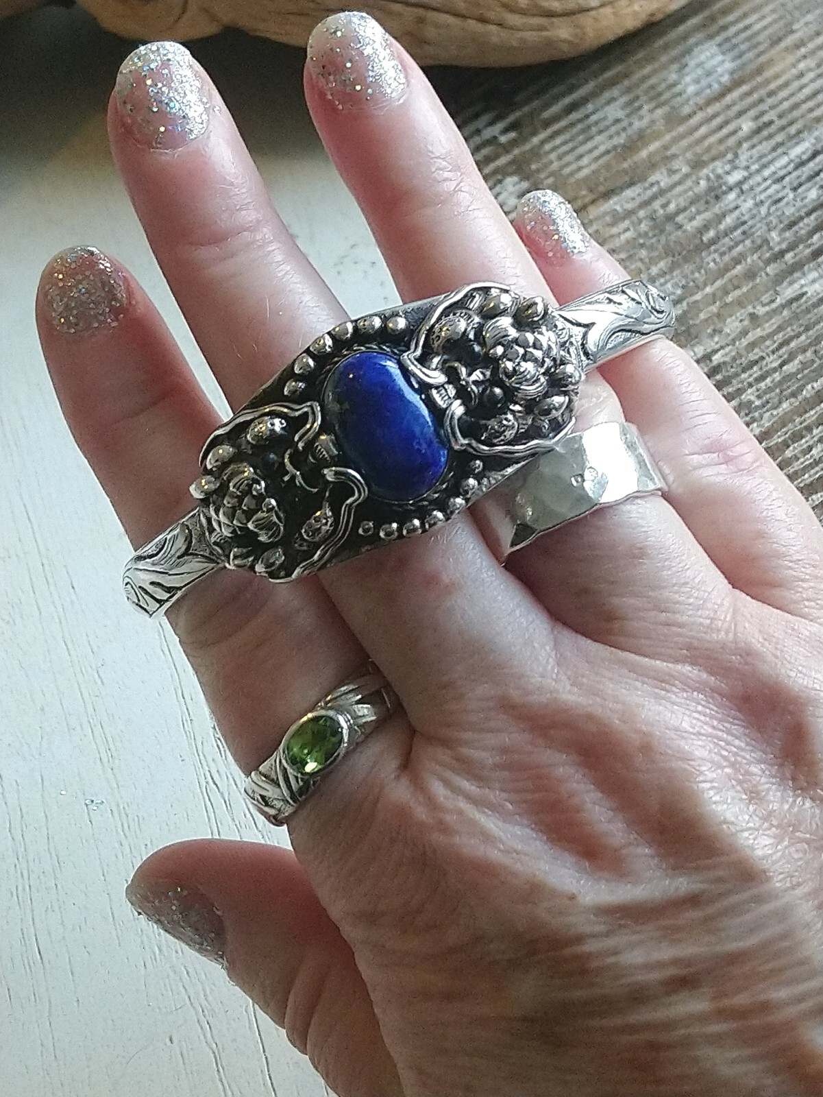 Stunning Solid Silver Lapis Lazuli Double Dragon … - image 10