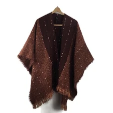 Brown Shawl Cape Poncho with Fringe Women’s One Size Fits Most Peach Pink