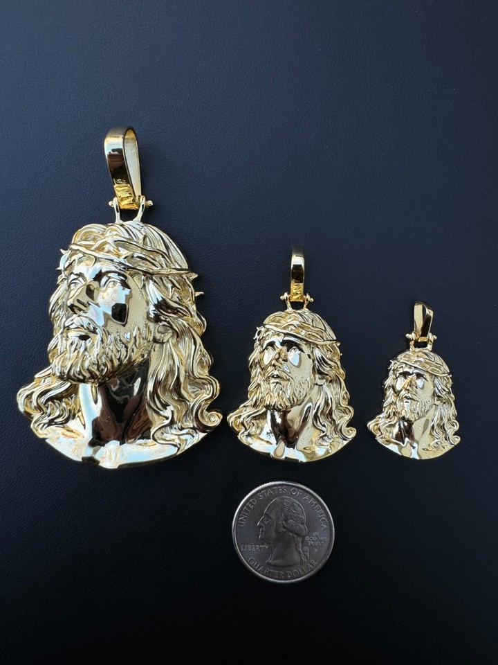 HEAVY Real Solid 925 Silver 14k Gold Vermeil Plain Jesus Piece Pendant ...