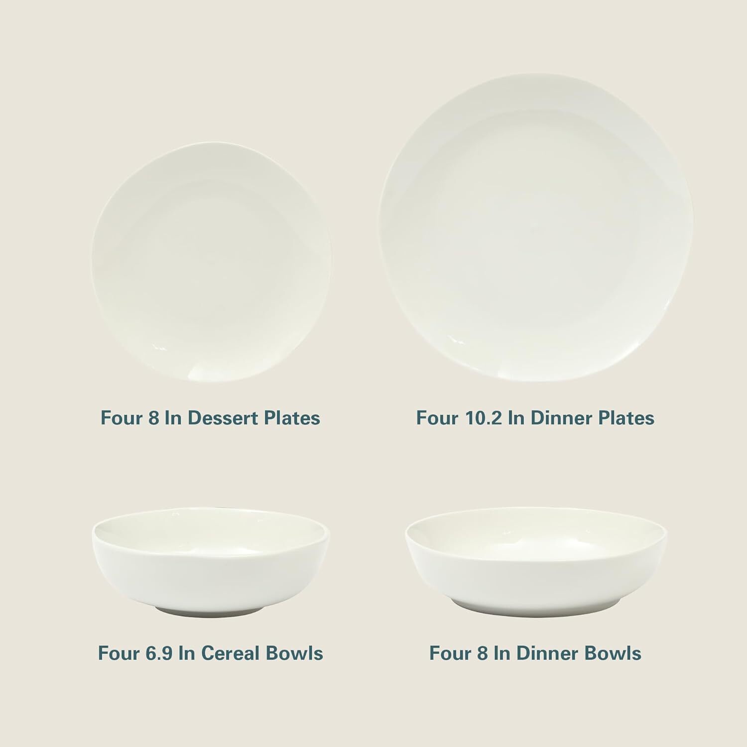16 Piece Ceramic Plate and Bowl Dinnerware Set for 4