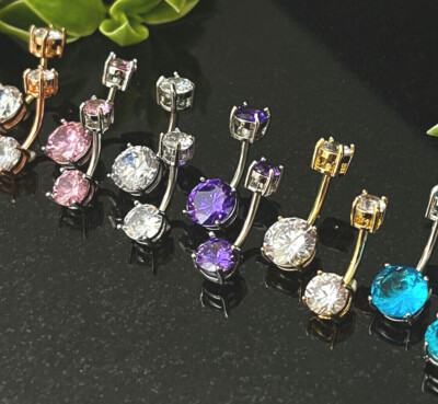 1pc 8mm CZ Heart Belly Ring - 14g Curved Barbell, Surgical Steel, Navel Piercing