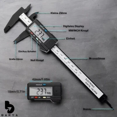 BARYA Digitaler Messschieber Schieblehre Messlehre 0-150mm LCD Display Messe Tiefenmaß