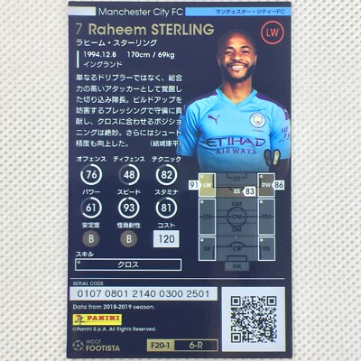 Panini WCCF FOOTISTA 2020 Sterling Manchester City F20-1 6-R