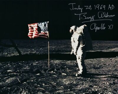 BUZZ ALDRIN STANDING NEXT TO FLAG APOLLO 11 AUTOGRAPHED 8X10 PHOTOGRAPH REPRINT