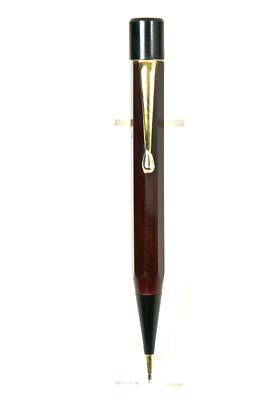 Antiker Drehbleistift, 8-eckig, Schwarz/Dunkelrot/Gold, Mine 1.18mm.  (K39)