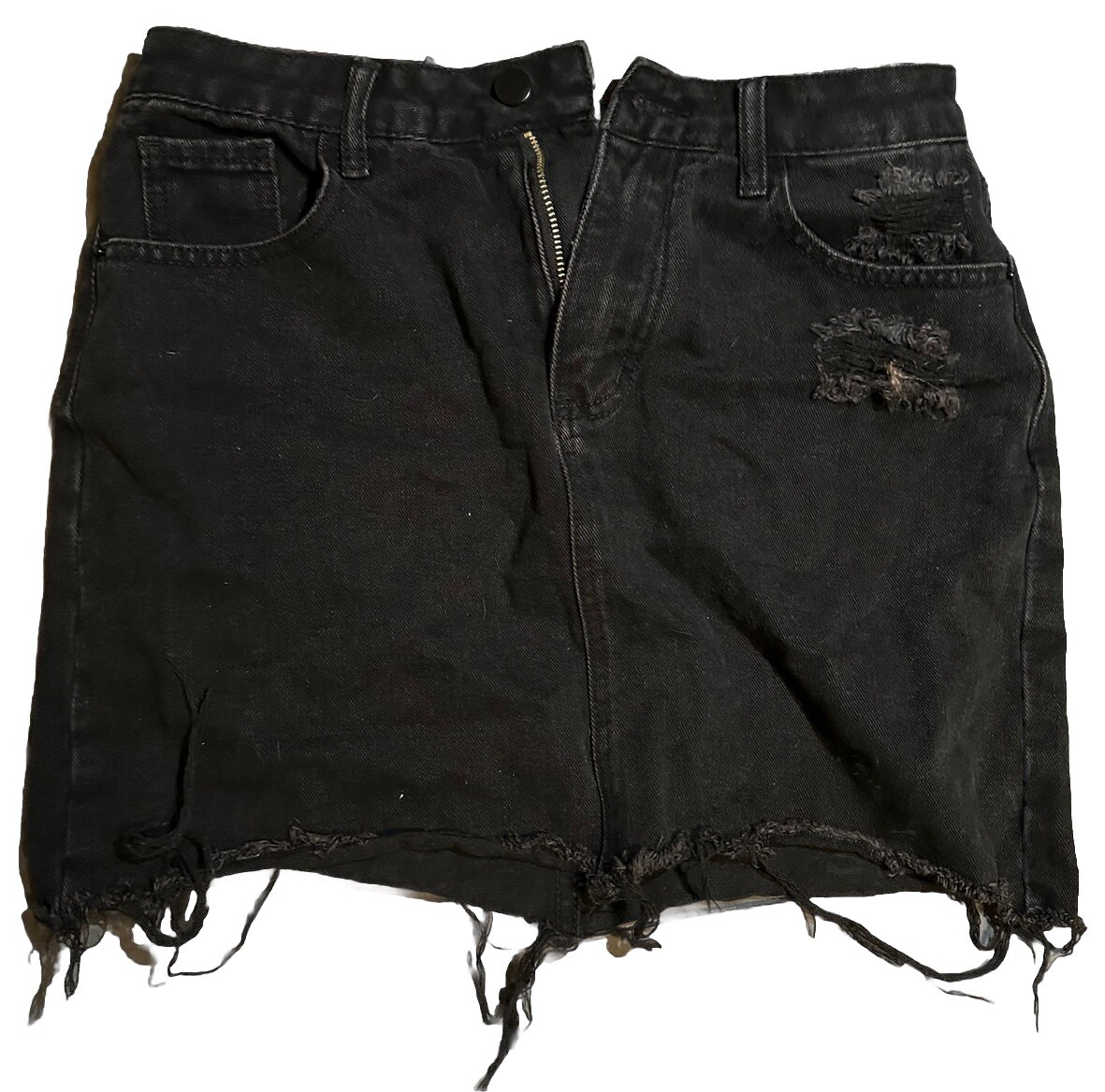 Black Ripped Raw Hem Denim Mini Skirt Size M Women's Skirt - Main Image