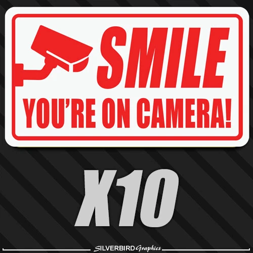 Smile You're On Camera Stickers 10 Pack 3.5x2 in Security Door Window Decals - Image 3 of 4