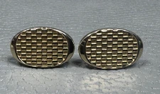 Vintage Oval Waffle Pattern Yellow Gold Plated Cuff Links