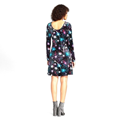 Vestido de Terciopelo Xhilaration Talla XS Fuego Estampado Galletas Mangas Largas Cuello Escote NUEVO - Imagen 6 de 7