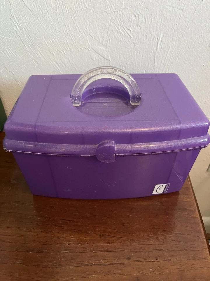 Estuche de maquillaje vintage Caboodles púrpura brillante brillo 9,5x6 con espejo Foto 2 de 4