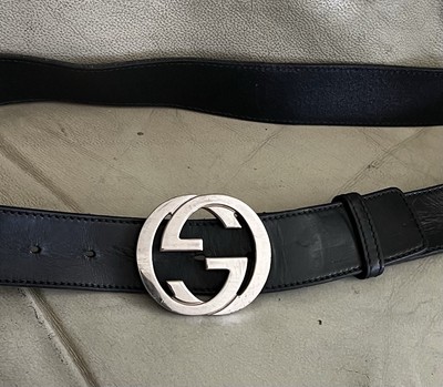 GUCCI ブラック GGパターン ベルト 95-38 Authentic Gucci Gg Logo Buckle Black Leather Belt Size 95 /38 Made