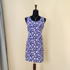 Vintage 90s/Y2K Blue  White Geometric Floral BYER TOO Tie Back Mini Dress