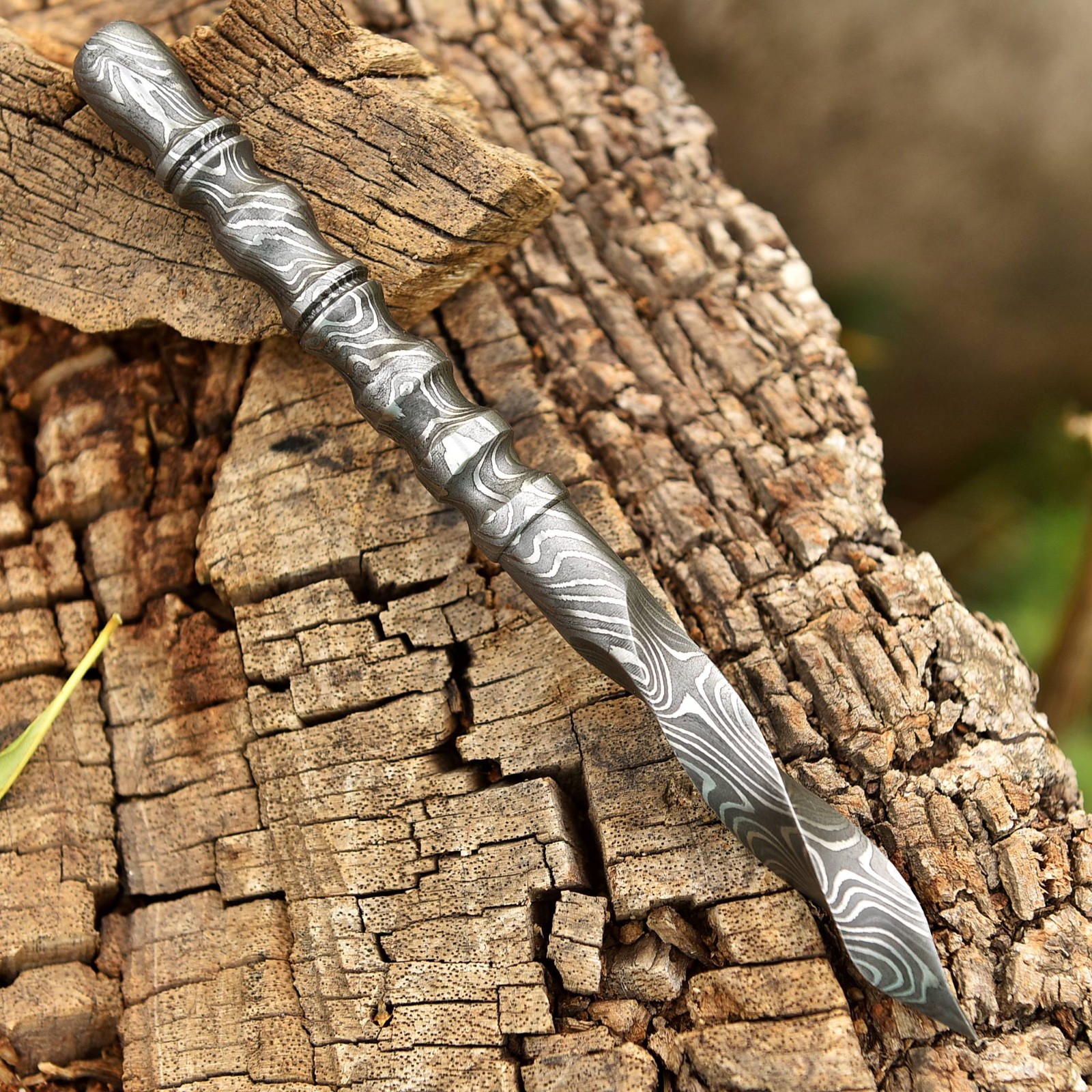 FULL TANG CUSTOM MADE HAND FORGED DAMASCUS STEEL KRIS BLADE TRI DAGGER KNIFE