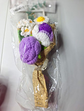 Artificial Crochet Daisy Flower Bouquet Wrapped Purple/White Yellow/Green 23.5cm