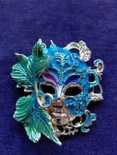 Beautiful Large Venetian Style Masquerade Brooch In Rich Colours