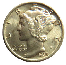 1935 USA Silver Mercury One Dime Coin In High Grade