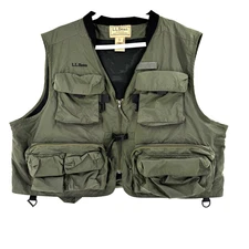 90s L.L. Bean Fishing Cargo Utility Vest Men's XXL Hunter Green Hiking Outdoors