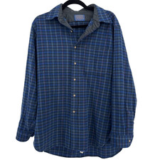 Pendleton Virgin Wool Flannel Shirt Men s Large Blue Plaid Made in USA Vintage