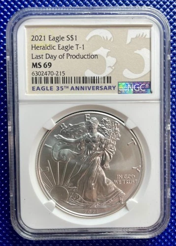 2021 ~ Silver Eagle S$1 ~ NGC MS69 ~ Heraldic Eagle ~ #6302470-215