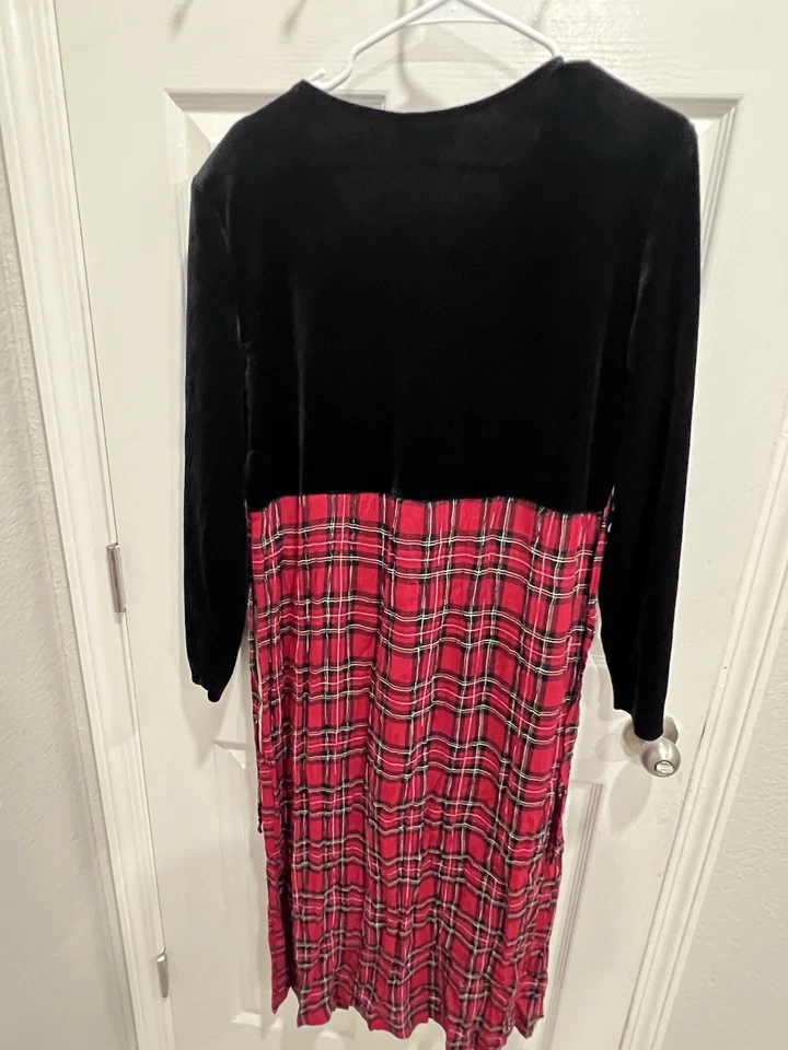 Импульсивное платье бархатный топ красный клетку миди длинным рукавом размер L/XL - Изображение 4 из 4