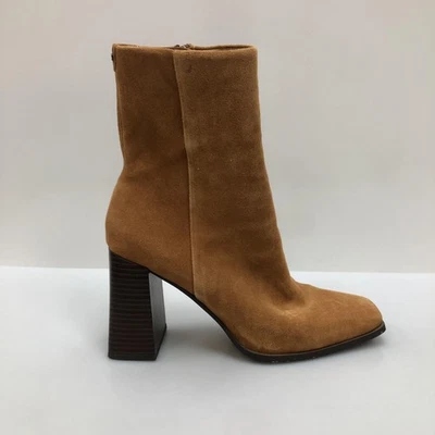 Sam Edelman Botas Mujer Talla 9.5 Marrón Gamuza Botines Tacón Bloque Cremallera Logo - Imagen 1 de 4