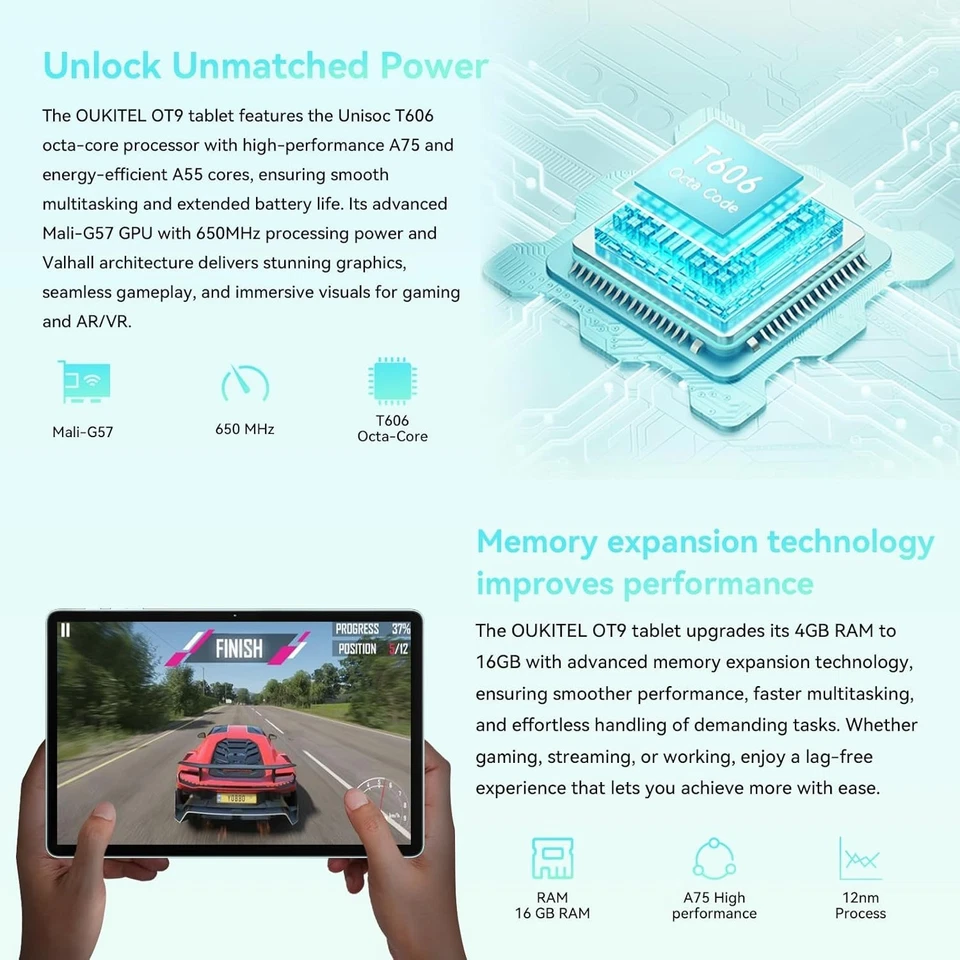OUKITEL OT9 Android 14 WiFi Tablets 16GB+128GB/1TB 8000mAh Octa-Core Tablet 13MP - Bild 3 von 4