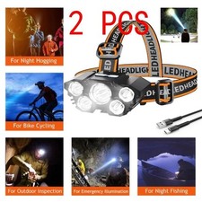2Packs 25000LM LED HEADLAMP Rechargeable Headlight Zoomable Head Torch Lamp  -