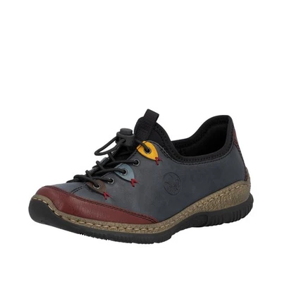 Rieker Damen Slipper Blau/Weinrot-Kombi N3271-35 Schuhe