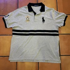 Polo Ralph Lauren Crest Polo Shirt Gray Black Rugby Big Pony Stripe Mens 2XB