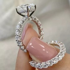 3.56 TCW Oval Cut Moissanite Bridal Set Engagement Ring 14K White Gold Plated