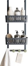 Over the Door Caddy Organizer W/ 2 Storage Baskets  4 Hooks Over Door