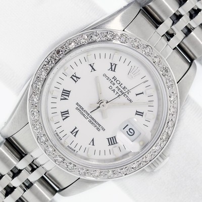 Rolex Watch Lady Datejust White Roman Dial Stainless Steel Diamond Bezel Watch