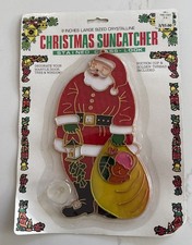 Christmas Santa Claus Window Hanging Sun Catcher Stained Glass Look Vintage New
