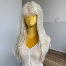 Costume Wig With Bangs Bleach blonde Synthetic Hair Heat Resistant Long Straight