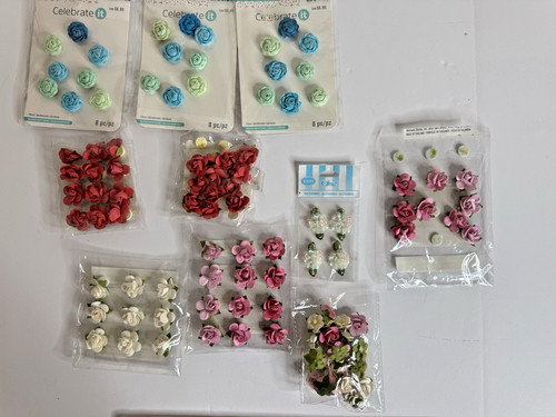 FLOWERS Fabric Paper Crafting Embellishments Lot Michaels Offray