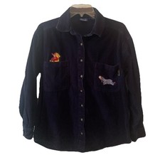 Winnie The Pooh Eeyore Shirt Womens Small Blue Corduroy Vintage Y2K Button Up