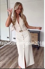 ZARA NEW WOMAN BELTED MIDI DRESS ECRU XS-XL 3897/168/712
