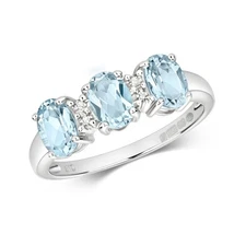 9ct White Gold Aquamarine and Diamond Band Ring, Ring Sizes J to Q (212)