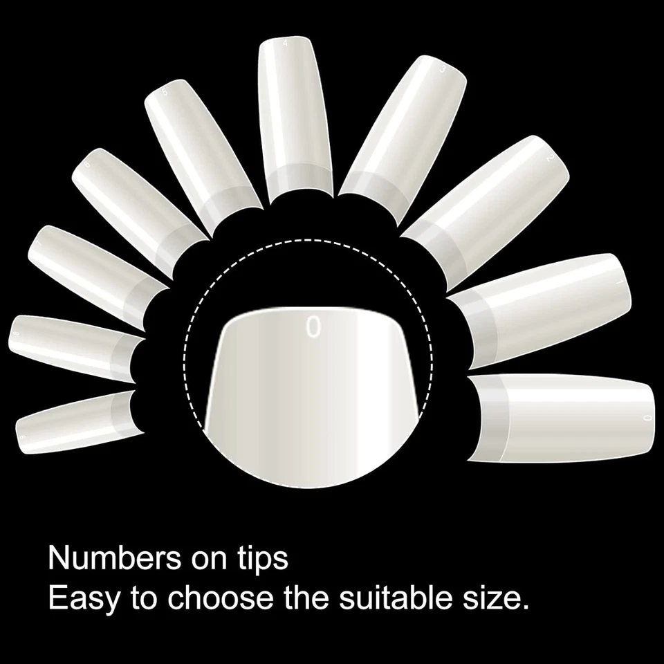 Krofaue 500 PIEZAS Media Cubierta Puntas de Uñas Acrílicas, 10 Tamaños Estilo Francés Uñas Falsas Foto 3 de 4