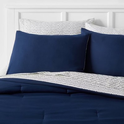 7pc Full Solid Microfiber Comforter & Sheets Set Navy/Gray - Room Essentials