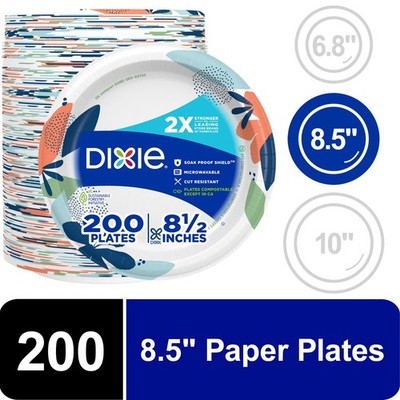 Dixie Disposable Paper Plates, 8.5'', Multi-Color, 200 Count
