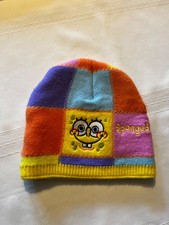 SpongeBob Square Pants Knitted Yellow Color Block Beanie Hat Kids One Size Warm